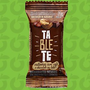 Tablete Castanhas com Café e Chocolate ao Leite 20 Gramas Zero Açúcar Só Paga o Frete