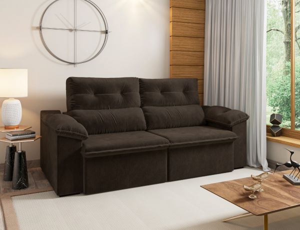 Estofado Retratil Carioca 2x1,00m Veludo Suede Marrom 03 Diviminas
