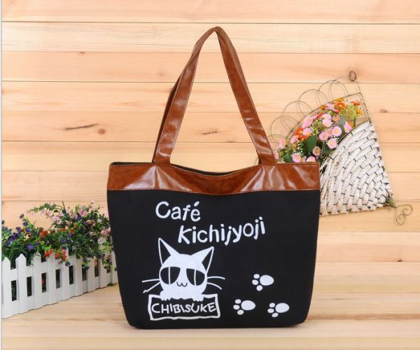 Bolsa Kat Preta com Alças em MarronForrada e com Bolso Interno