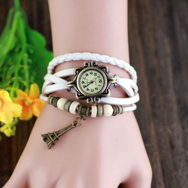 PROMOÇÃO  PAGUE SOMENTE O FRETE Relógio quartzo de luxo Torre Eiffel - genuíno couro c-pulseira