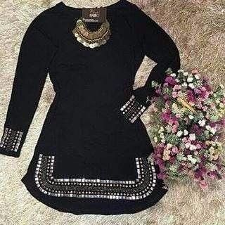 ♡ Vestidos Femininos Curtos Manga Longa Pedraria