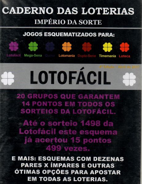 CADERNO DAS LOTERIAS IMPERIO DA SORTE N 4 LOTOFACIL