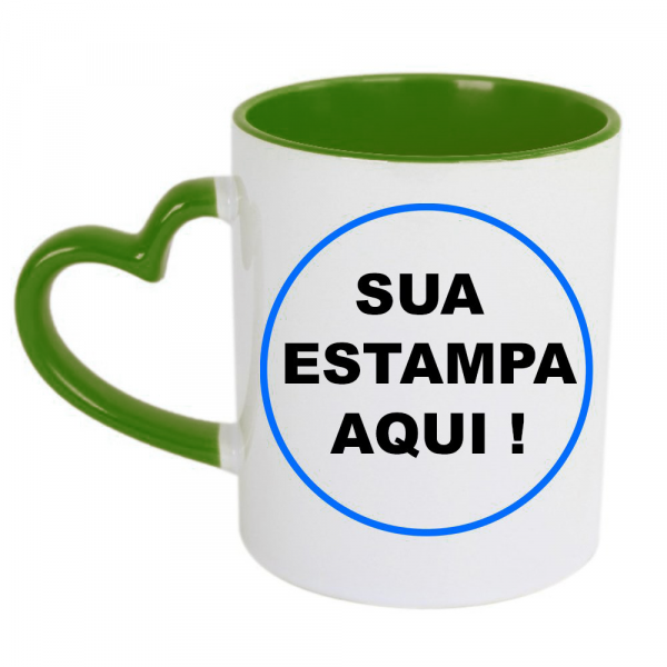 Caneca coração 325 ml interior e alça verde