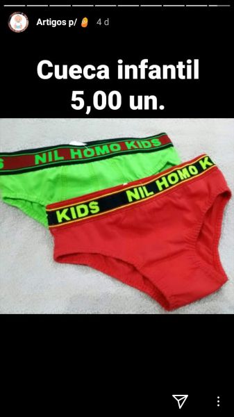 Cuecas infantil cores p/m/g