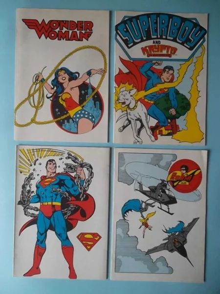 4 CADERNOS SUPER-HERÓIS DC-SUPERMAN-SUPERBOY-BATMAN E ROBIN-MULHER MARAVILHA-VINTAGE-1982