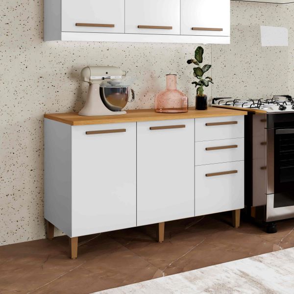 Balcao Diamante 120 3P2G Branco Arte Moveis