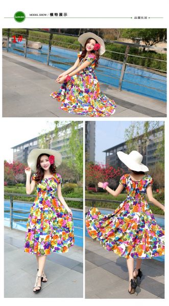 Vestido Longo Casual Estampado Algodão Elegante