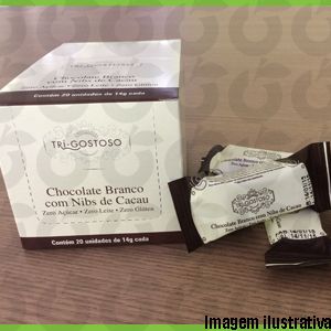 Alfarroba de Chocolate Branco com Nibs de Cacau Display 14g 20Unid Tri-Gostoso