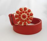 Cinto flor com pedras vermelhas e strass- Ref