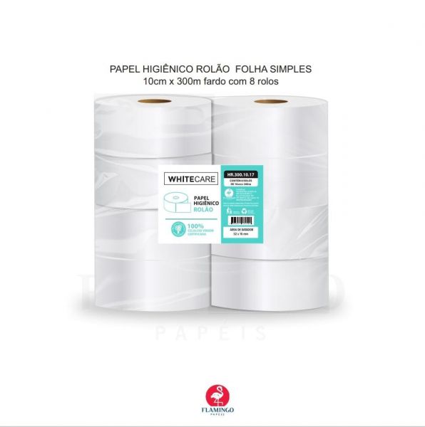 Higiênico Rolão Whitecare 100% Cel. Virgem 8x300 mts.