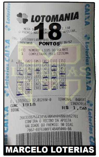 Redução LOTOMANIA contra 75 dezenas, 18, 19 ou 20 pontos 100%
