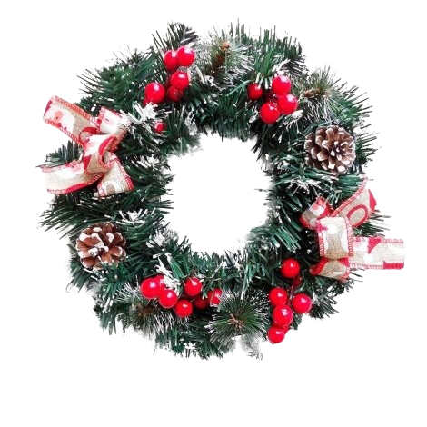 Guirlanda decorada 30cm. laços e pinhas nevada