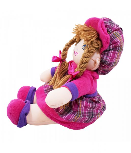 BONECA ROSA E ROXO XADREZ COM CHAPÉU 54CM