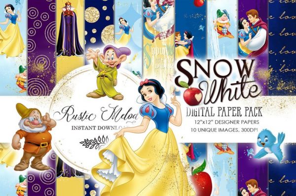 Kit papeis digitais para scrapbook Branca de neve 7 e os anões