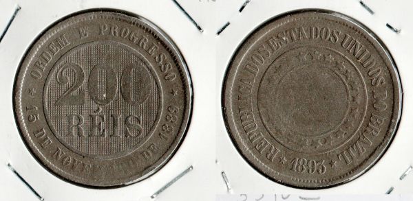 046-1 - 200 Réis 1893  - Tiragem 2.585.500 - LINDA