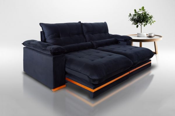 Estofado Retratil Reclinavel Ibiza 250 2x100 Molas Ensacadas Veludo Inca Preto 820 Evidence