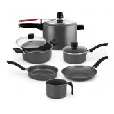 280610 Conjunto de Panelas Enjoy 6 Pelas Antiaderente com Panela de Pressao e Tampo de Vidro Cinza A