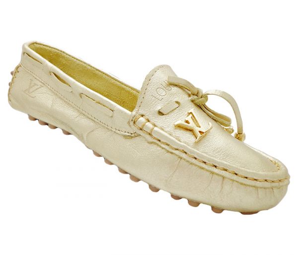 Mocassim Feminino Louis Vuitton Couro Dourado