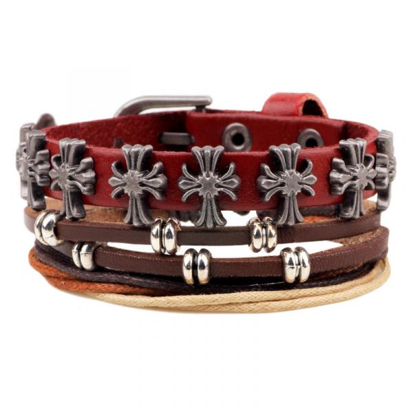 1 Conjunto de 4 Peças de Pulseiras De Couro Trançado Ajustável - Cruz - AC0008