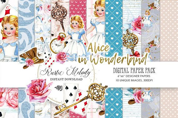 Kit scrabook digital papeis Alice