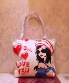 Bolsa Love You Branca Forrada e com Bolso Interno