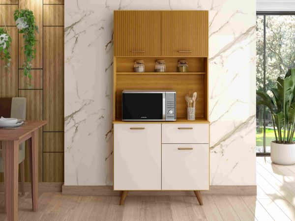 Kit Cozinha Izis 90 4P1G1N Freijo Efeito Ripado 3D.Off White Poliman