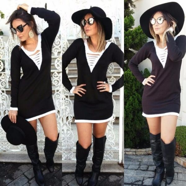 ♡ Vestido Feminino Manga Longa Tricot