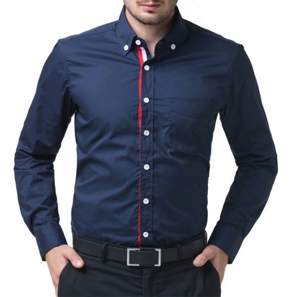 Azul / branco /  camisa Chemise Homme Slim Fit manga comprida camisas famosa