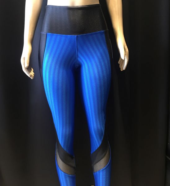CALÇA FITNESS CIRRE AZUL COM DETALHE E TELA PRETO