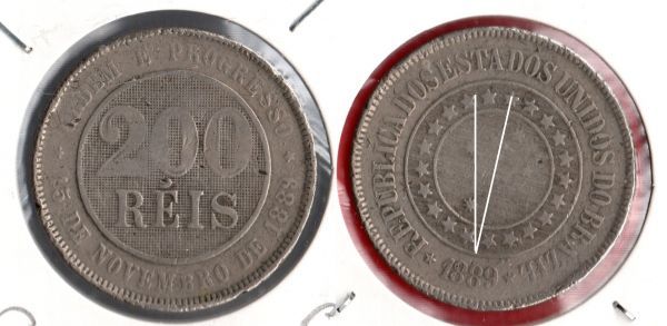V045-8 - 200 Réis 1889 - Tiragem 4.829,000