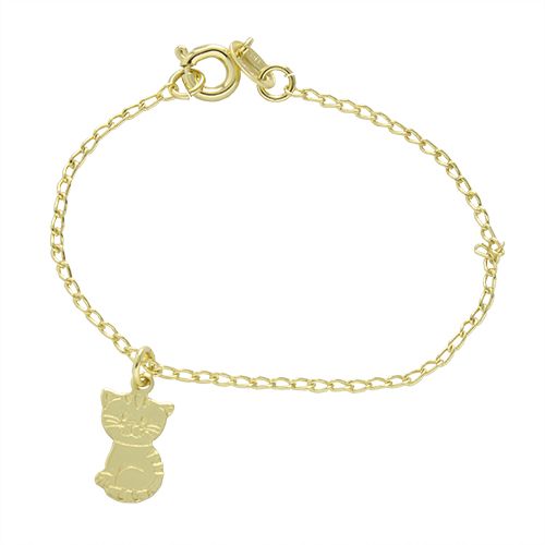 Pulseira infantil folheada a ouro 18k com pingente em forma de gato - P573