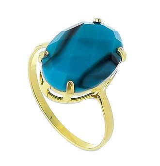 Anel folheado a ouro com pedra cabochão facetada em acrílico (padrões e cores variadas)  AN0457