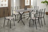 7312.171.7.62 Conjunto Mesa Paraty 140x75 Martelado Tmp Indiana Preto com 6 Cds Martelado.Primavera