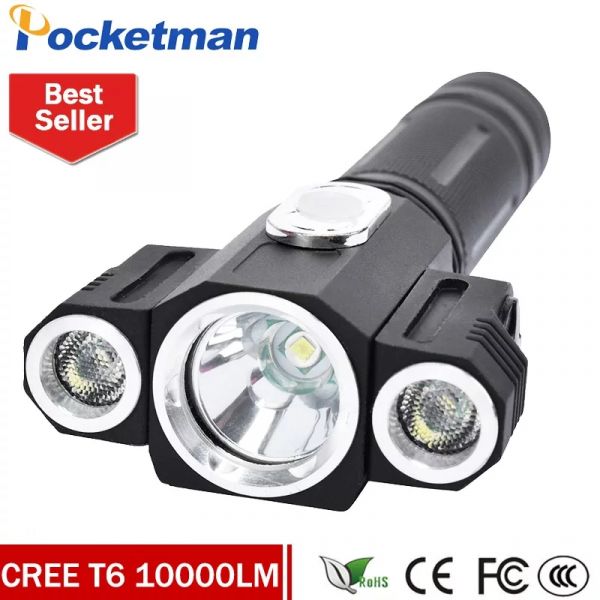 Alta Qualidade Tactical 10000 Lumen 3 LEDs rotação CREE T6 + 2 * XPE LED Lanterna Tocha Luz 5 Modos