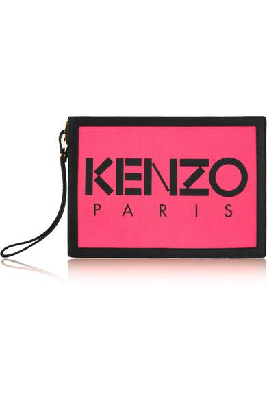 KENZO Neon canvas and leather pouch