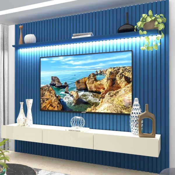 0551348 Home Nobre Ripado 230 1P3G com LED Azul Royal.Off White Gelius