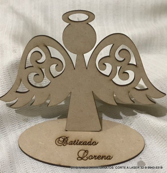 CÓD-BCE39 ANJINHO BATIZADO COM NOME 12 CM DE ALTURA MDF CRU