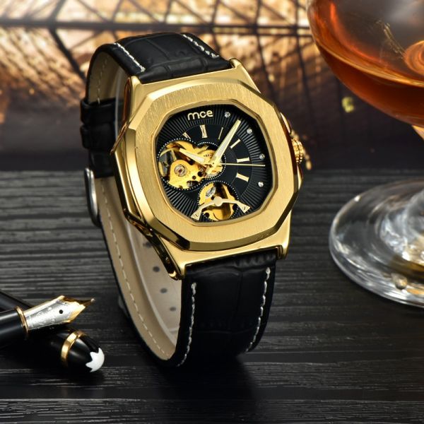 Relógio Masculino De Pulso Pulseira De Couro Automático