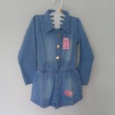 Macaquinho Jeans Infantil Manga Longa