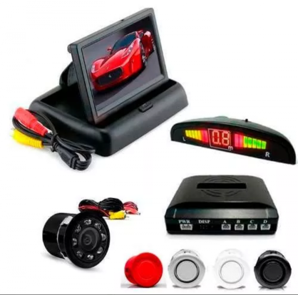 Kit sensor de estacionamento com camera de ré noturna e display de LCD