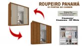 12604.Roupeiro Panama 3P4G com 1 Espelho Cinamomo.Cinamomo Off White Salleto