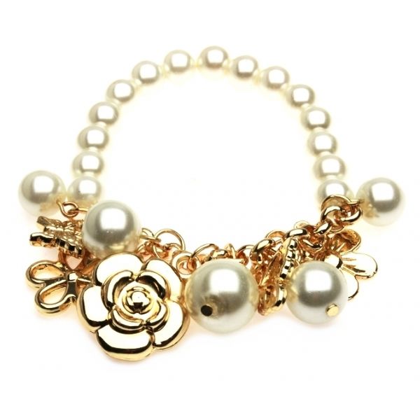 Pulseira Pingentes Flower Cor Perola