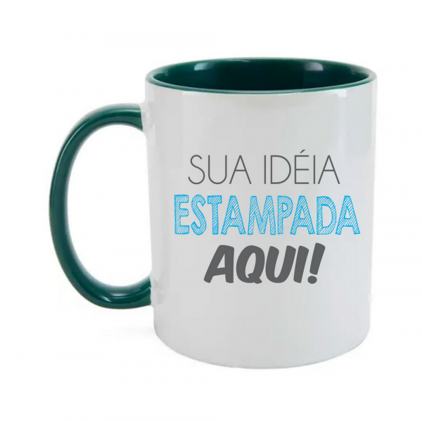 Caneca color 325 ml interior e alça verde escuro