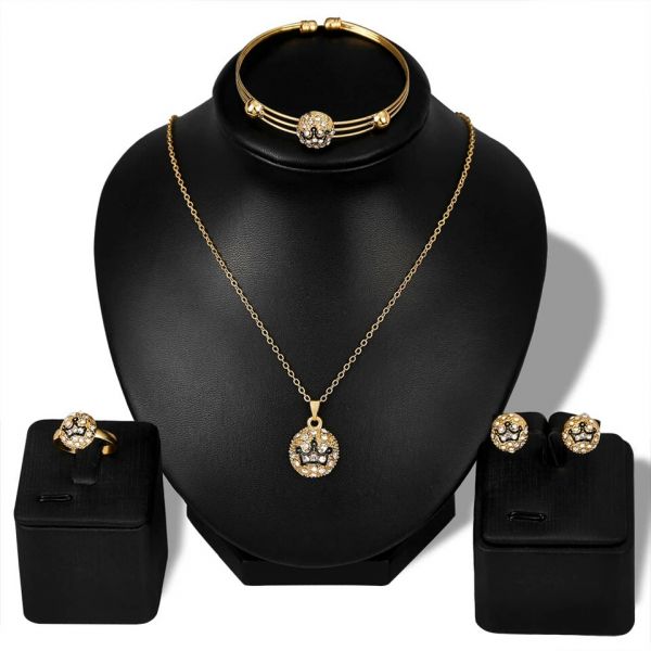 Crystal Fashion jóias Preto linhas de coroa pingente de Colar Pulseira Brinco Anel