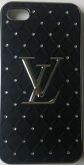 CASE LV PRETA COM STRASS LATERAL CROMADA PARA IPHONE 4 E 4S