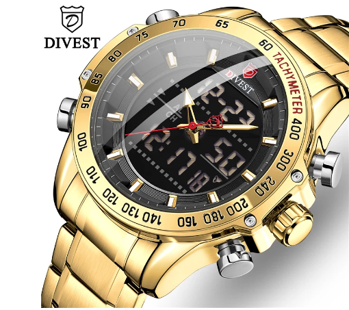 V- Relógio Masculino de Luxo Aço Inoxidável, a Prova dágua