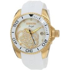 Invicta Mulher 0488 Angel Gold-Tone Watch com faixa de poliuretano branco