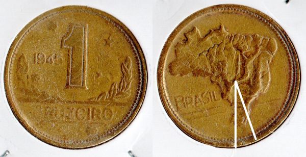 V227b-4 - 1 CR 1945 Sem Sigla - Cunho |Fraco e leve inclinação