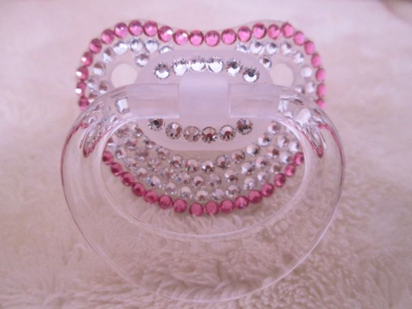 Chupeta de Cristal Rosa e Prata