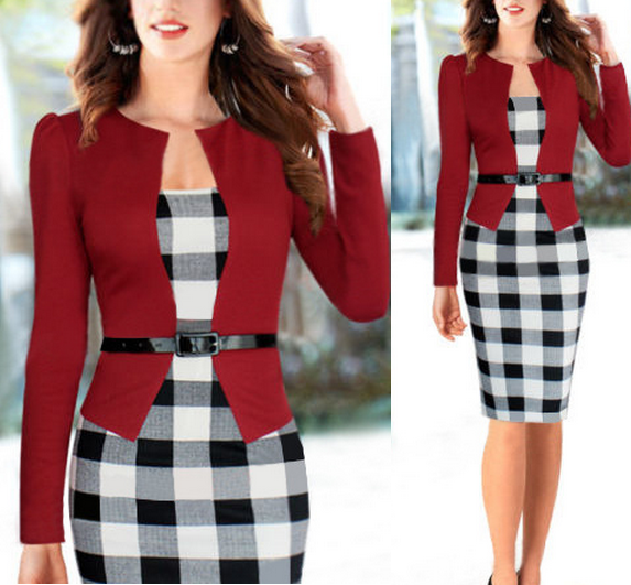 Vestido de xadrez com jaqueta anexada ES